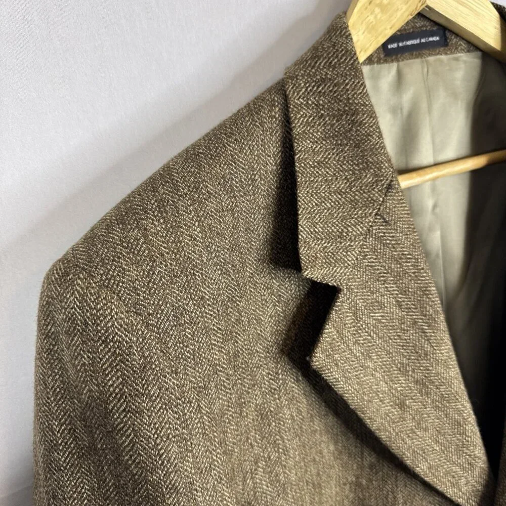Distinction Sport‎ Coat Men’s 42 Tall Brown Herringbone Lambswool Alpaca